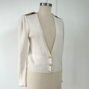 JJ Orr Vintage Cream Knit Cardigan Gold Button Shoulder Detail Size S XS 80s 90s